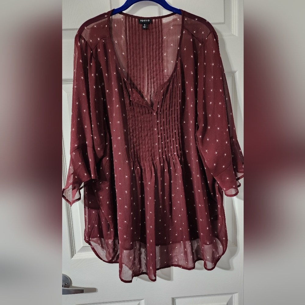 Torrid Sheer Blouse Maroon